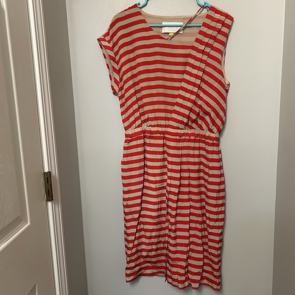 LEIFSDOTTIR Anthropologie Women's Sleeveless Red Beige Stripe Dress Size 4